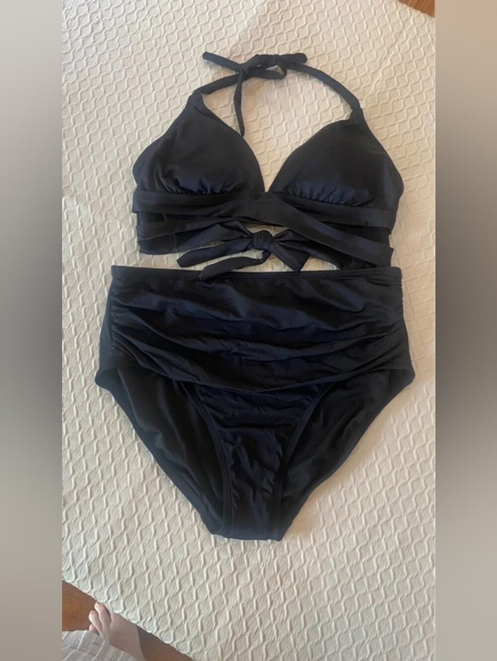 Shade & Shore Black High-Waist Halter Bikini Set